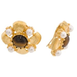 💛🔹️Ben-Amun 🔹️24kt  Gold Plated Stone And Pearl  Earrings